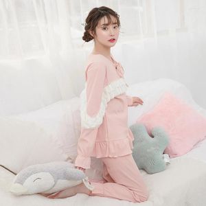 Ropa para el hogar Mujeres adultas Girl Cartoon Cute oso Lindo Oso Pajama de algodón Sets de manga larga