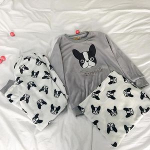 Llegados de ropa de casa Conjuntos de traje de pijama de franela de dibujos animados de animales gruesos peluches peluche pijama camisón