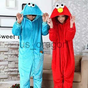 Vêtements pour la maison Bleu Cookie Monster Rouge Sesame Street Elmo Onesies Animal Cosplay Costume Pyjamas Adulte One Piece Pyjamas À Capuche Vêtements De Nuit x0902