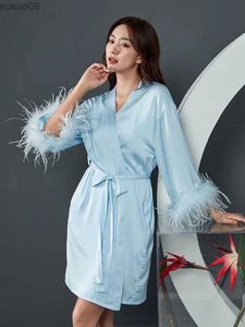 Accueil Vêtements Bride Robe de mariée Fée Style True Feather White Imitation Silk Vêtements Home Sleeping Pyjamas Silk Robel2403