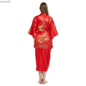 Vêtements à la maison Style chinois Femme Long Robe brodé Dragon Kimono Robe de salle de bain Sexy Casual Loose Pyjamas Summer New Dragon Home Clothingl2403