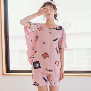 Ropa en el hogar Kawaii Bat manga blusa de mujer suelta pijama de dibujos animados con traje de algodón para mujeres