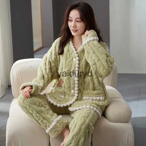 home Clothing M-4XL femmes hiver pyjamas Plus velours épais flanelle vêtements de nuit mignon à manches longues chaud vêtements de nuit en vrac corail polaire maison vêtementsvaiduryd