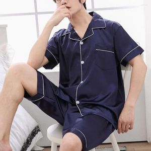 Ropa de casa hombres pijamas set sólido color giros de collar de collar manga de mangas cortas de secado rápido poliéster moderno verano lO