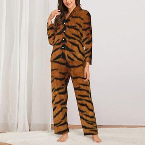 Accueil Vêtements Pyjamas Femme Tiger Skin Imprimerie Sleeillerie moderne Animal moderne 2 pièces Pajama vintage Sets à manches longues surdimension