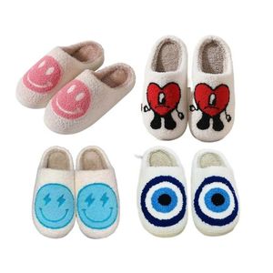 Inicio Ropa Zapatillas Fznyl Love Happy Heart Bad House Bunny Diapositivas De Felpa Navideña Mal De Ojo Cara Sonriente Para Mujer 39S Drop De Gw