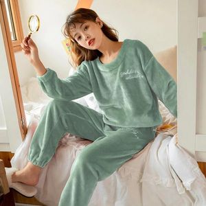 home clothing Winter Pyjamas Warm Flannel Women Thick Leisure Wear Simplicit Coral Velvet Long Sleeve Solid Sleepwear Pajamas Set 221202