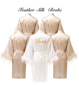 home clothing Women FEATHER Bride Bridesmaid Wedding Robe Satin Kimono Bathrobe Gown Nightwear Embroidery Letter Nightgown VNeck Lingerie 221202