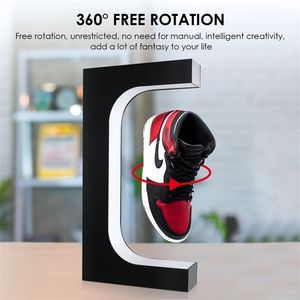 Inicio Levitación magnética Soporte de exhibición de zapatos flotantes Rotación de 360 grados Tienda de zapatillas LED Sostiene 220216