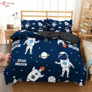 Homesky Dibujos animados Conjunto de ropa de cama Aviación Astronauta Duvet Funda Boys Blue Sky Dream Edred Cover Twin Individual Double Tamaños Funda de almohada 210706