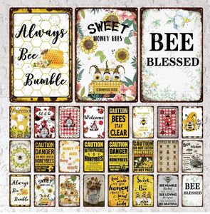 Honey Bee Vintage Placa de metal Cartel de chapa Cartel dulce Decoración de pared para jardín Granja Decorativo Sala de estar Decoración para el hogar Placa de arte 30X20cm W03