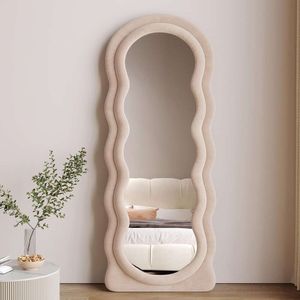 Miroir mural Honyee pleine longueur avec cadre en bois enveloppé de flanelle - Design ondulé irrégulier - parfait pour le vesti