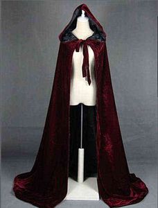 Cape à Capuche Longue Cape De Velours Robe Vert Noir Rouge Halloween Carnaval Pourim Manteaux Sorcière Médiévale Wicca Vampire Venez Pour Adulte L220714