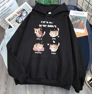 Sudadera con capucha Cat Is My Spirit Animal Print Sudaderas Hombre Casual Suelta Sudadera con capucha Anime Cartoon Pocket Streetwear Ropa para hombre Q082824482