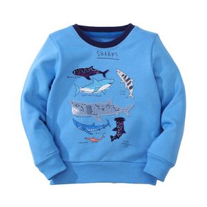 Sweats à capuche Sweatshirts Jumping Meters Garçons Manches longues Motif de broderie de requin Vêtements pour enfants Vêtements d'extérieur d'automne Vêtements bleus 27 ans 230907