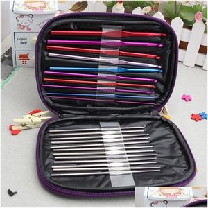 Agujas de gancho al por mayor-22pcs / Set Mti-Color Aluminio Cloghet Ganchos Tejer Tejido Artesanía con estuche Drop Entrega Productos para el cabello Accesorio DHWPQ