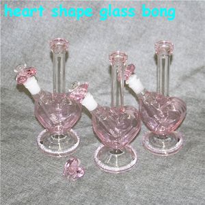 Bols en verre pour narguilé Forme de coeur rose épais Joint mâle 14mm Verre Bongs bol Pièce Nectar de silicone