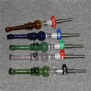 narguilés Bang en verre de 6,1 pouces avec des pointes de quartz de 14 mm Keck Clip Silicone Container Reclaimer bong Kit pour fumer