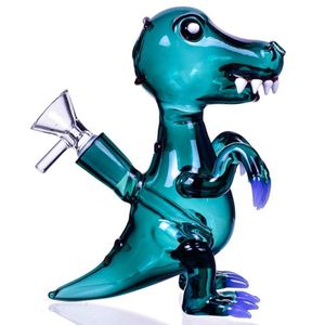 Narguilés Verre vert foncé Bong Dinosaure mignon Dab Rigs Downstem Perc 14mm bol Pipe à fumer Accessoire Bongs d'eau