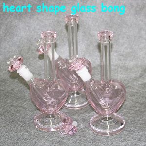 Narguilés Bongs en verre 9 pouces en forme de coeur cadeau de Saint Valentin conduites d'eau de couleur rose Dab plates-formes pétrolières avec 14mm fumer des bols d'herbes sèches cendrier