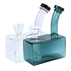 Hookahs Glass Shisha Accesorios para fumar Estilo rectangular Dab Rig Tuberías de agua Bong Resina Tabaco con tazón