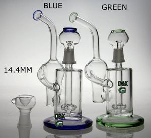 Hookahs Nuevo reciclador de vidrio bong tubería de agua plataforma de vapor de vidrio con cúpula y clavo color verde y azul junta de 14,4 mm