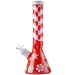 Narguilés de style de Noël Xmas Big Beaker Bong Tube droit Conduites d'eau de flocon de neige 7mm d'épaisseur Bongs en verre avec bol Diffuse Downstem Pipe à fumer