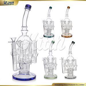 Recycleur Recycler Dab Rig 13 pouces Piste de douche Percolateur Recycle Tubes Water Bong 14 mm Joints pour fumer