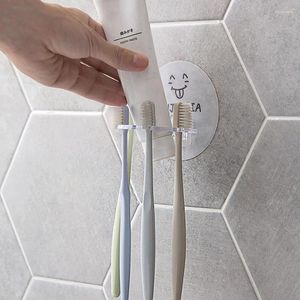 Ganchos 1 Uds lindo cepillo de dientes de plástico para niños soporte de pasta de dientes estante de almacenamiento de succión de pared maquillaje accesorios de baño organizador