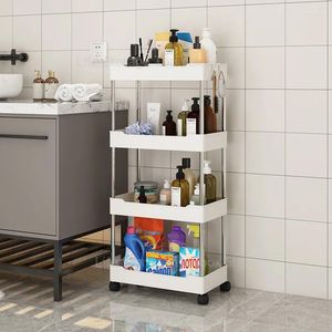 Ganchos de cocina de 4/3 de nivel Utility Cart Organizador móvil con estante de tobogán de almacenamiento de ruedas auxiliar