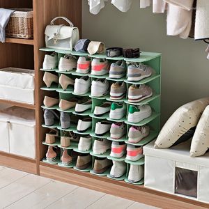 Ganchos de 6 capas DIY apilables para zapatos, dormitorio, ahorro de espacio, creativo, abierto, plegable, de plástico, acabado de armario, zapateros, organizadores