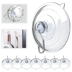 Crochets 6pcs Aspiration transparente grandes tasses avec acier suspendu en acier inoxydable à crochet pour la fenêtre de la salle de bain de la cuisine