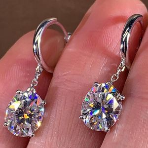 Pendientes de aro de oro blanco de 10 quilates con clip de gota para mujer, diamantes de moissanita de 0,5, 1, 2, 3 quilates, ovalados, regalo de aniversario de compromiso para fiesta de boda