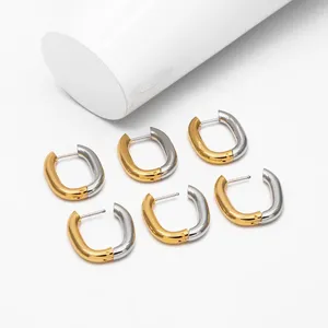 Boucles d'oreilles créoles en or 18 carats et argent bicolores épais ovales Huggies 4 mm d'épaisseur en acier inoxydable minimaliste