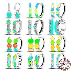 Pendientes de aro 2023, dijes de plata esterlina 925 para mujer, circonita cúbica, Color brillante, elegantes regalos de joyería de cumpleaños