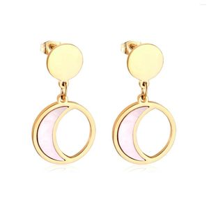 Pendientes de aro 2023, diseño sólido, redondo, colgante, Color dorado, Luna ovalada, joyería de moda de acero inoxidable Irregular