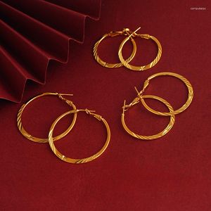 Pendientes de aro chapados en oro de 24 quilates, moleteado plano elegante para mujer, moda coreana, accesorios de joyería para oreja, fiesta, boda, uso diario