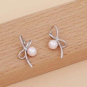 Boucles d'oreilles créoles en argent Sterling 925, nœud papillon, ruban de perles, goutte d'or, cadeau pour femmes et filles, bijoux, vente en gros