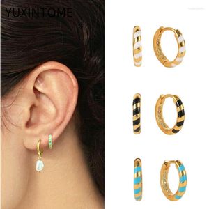 Boucles d'oreilles créoles 925 argent Sterling oreille aiguille émail pour femmes fil de mode blanc/noir/bleu or boucle d'oreille bijoux de luxe cadeaux