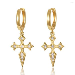 Pendientes de aro, pendiente de Plata de Ley 925, colgante corto cruzado de circón personalizado, orejera, tendencia ósea, joyería femenina bonita para niña