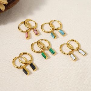 Aneebayh – boucles d'oreilles créoles colorées carrées en pierre Turquoise, en acier inoxydable géométrique pour femmes, plaqué or 18 carats, bijoux imperméables