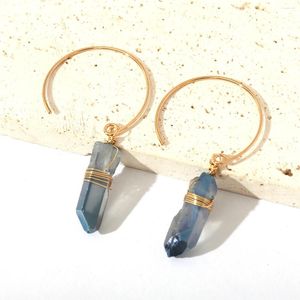Boucles d'oreilles créoles Boho, bijoux faits à la main, bleu, noir, cristal naturel, pierre de Quartz, mode femmes, 2024