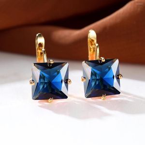 Boucles d'oreilles créoles breloque 9 couleurs zircon cubique carré pour les femmes plaqué or 14K mignon Clips petits bijoux féminins pendants