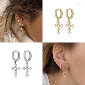 Pendientes de aro CRMYA Cubic Zirconia CZ chapado en oro y plata para mujeres cruces cuelgan joyería de mujer al por mayor