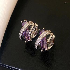 Boucles d'oreilles créoles en Zircon violet pour femmes, bijoux tendance, Design Unique, élégant, exquis, léger, luxe