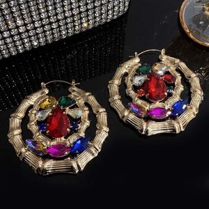 Boucles d'oreilles créoles Freetry Punk Double couche bambou cercle pour femmes mode géométrique coloré strass grande boucle d'oreille bijoux cadeaux