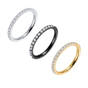 Pendientes de aro Huggie Crystal Clear Zircon Hoops Hiphop Rock Hinged CZ Segment Ring Clicker Oreja Cartílago Nariz 16G Acero GoldHoop HoopHoop