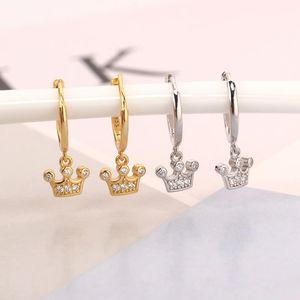 Pendientes de aro Huggie minimalista circón corona colgante gota Pendiente para mujer colgante Pendientes Brincos joyería regalo 2023