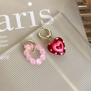Boucles d'oreilles créoles Minar 2023 mode asymétrie coeur en verre rouge pour les femmes 14K plaqué or laiton rose pierre naturelle brin boucle d'oreille