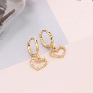 Boucles d'oreilles créoles brillant Zircon coeur pendentif pour femmes cristal goutte Huggie CZ cubique zircone gros bijoux simples